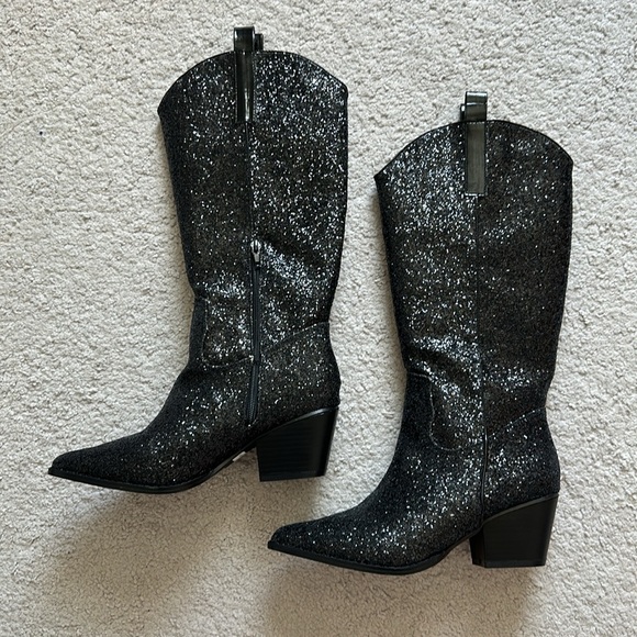 NWOT Lemon Drop black sparkle cowboy boots - Picture 4 of 16